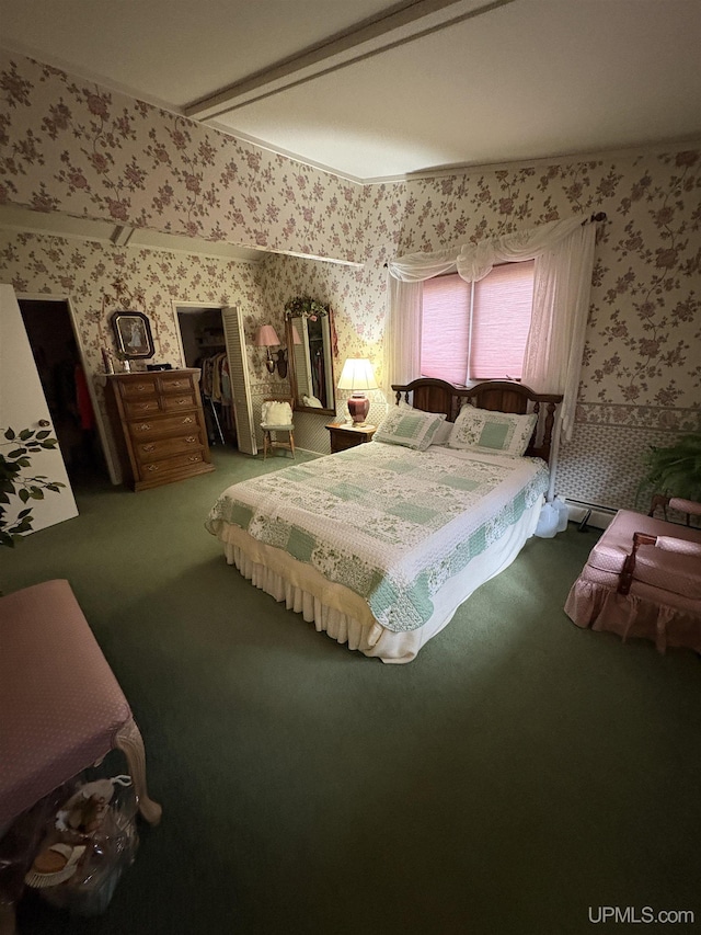 303 Jonathon Carver Rd, Marquette, MI 49855 - carpeted bedroom with wallpapered walls and a closet