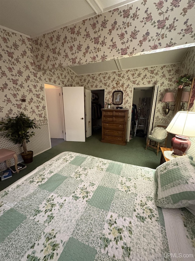 303 Jonathon Carver Rd, Marquette, MI 49855 - carpeted bedroom featuring wallpapered walls, a walk in closet, and a closet