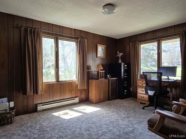 1604 Mildred Ave, Marquette, MI 49855 - office space with a baseboard radiator, carpet floors, wooden walls, healthy amount of natural light, and a textured ceiling