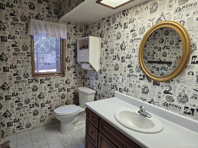 1604 Mildred Ave, Marquette, MI 49855 - half bath featuring tile patterned flooring, toilet, vanity, and wallpapered walls