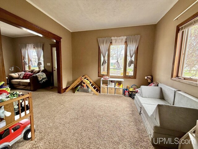 624 S 16th St, Escanaba, MI 49829 - playroom featuring carpet flooring and a textured ceiling