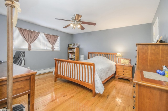 34485 Garfield Rd Apt # 1, Fraser, MI 48026 - bedroom featuring light wood-style flooring, a baseboard radiator, and ceiling fan