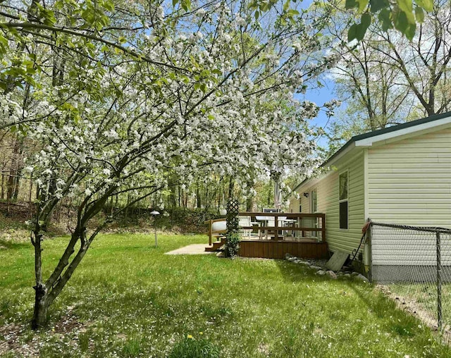 view of yard featuring a wooden deck