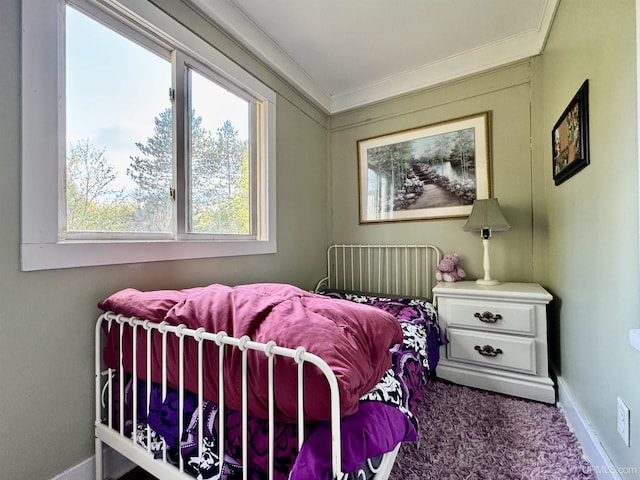18020 Lake Rd, Pelkie, MI 49958 - carpeted bedroom featuring crown molding and baseboards