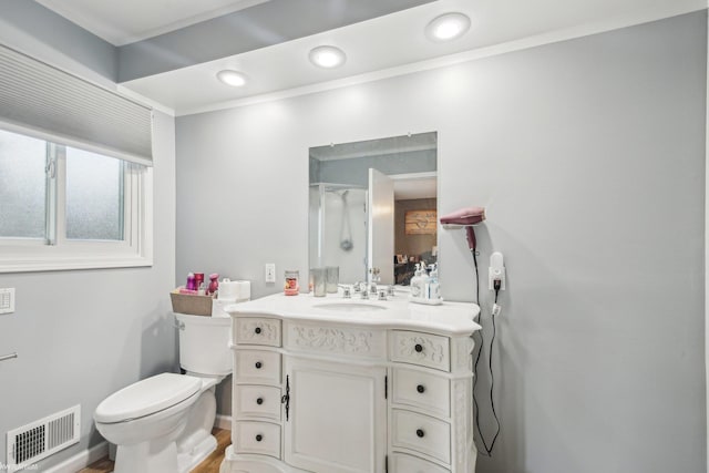 11770 Lennry Rd, Shelby Twp, MI 48315 - bathroom with toilet, crown molding, vanity, and wood finished floors