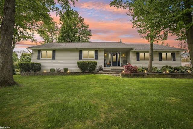 11770 Lennry Rd, Shelby Twp, MI 48315 - ranch-style home with a yard, a porch, and a shingled roof