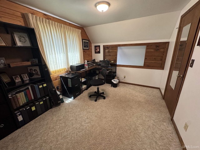 102 Forest Dr, Norway, MI 49870 - office space with carpet, vaulted ceiling, and baseboards