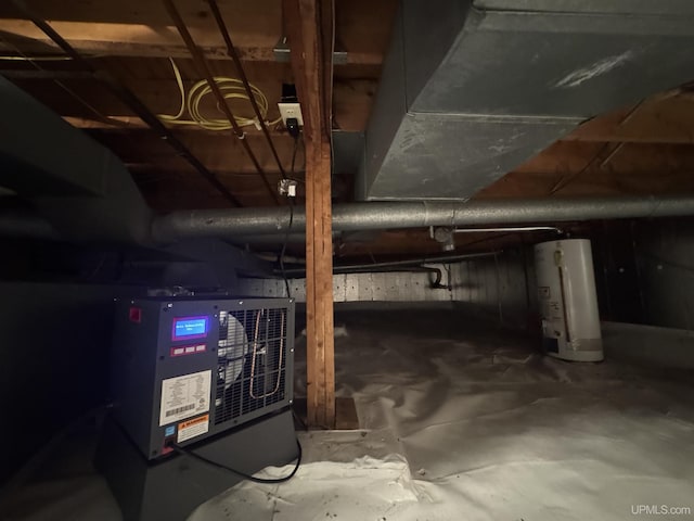 102 Forest Dr, Norway, MI 49870 - unfinished basement featuring gas water heater and heating unit