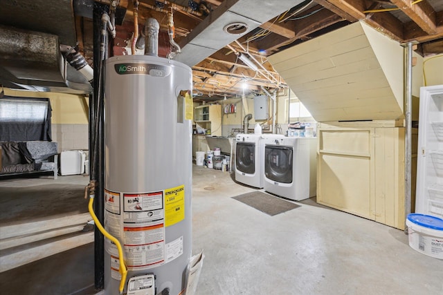 402 E Fisher St, Bay City, MI 48706 - basement featuring water heater and washing machine and clothes dryer