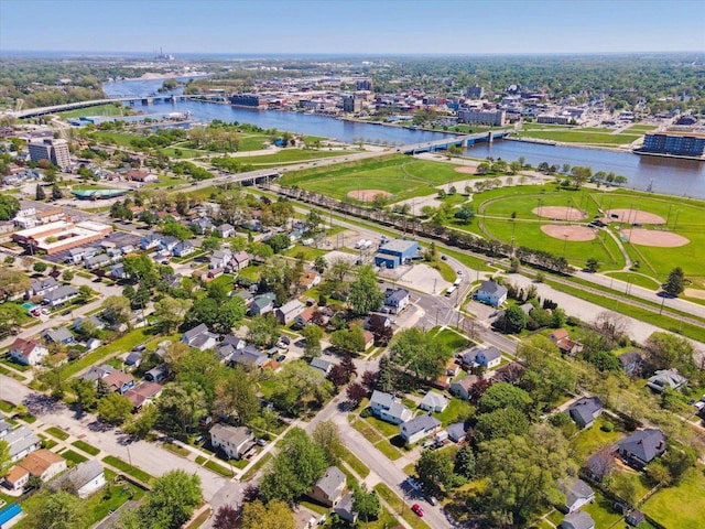 402 E Fisher St, Bay City, MI 48706 - aerial overview of property's location with a nearby body of water, a notable bridge, and nearby suburban area