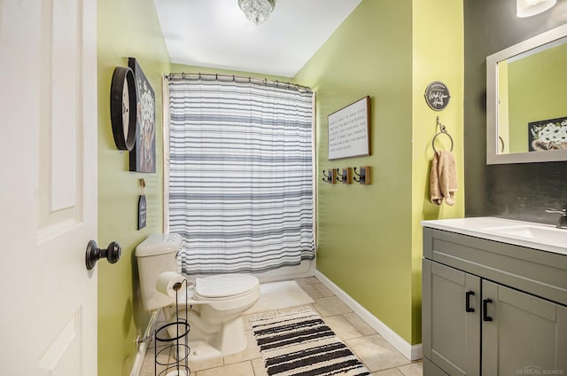 38186 Jefferson Ave, Harrison Twp, MI 48045 - full bath with vanity, toilet, tile patterned flooring, and a shower with shower curtain