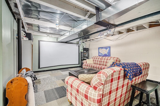 38186 Jefferson Ave, Harrison Twp, MI 48045 - cinema with tile patterned floors and concrete block wall