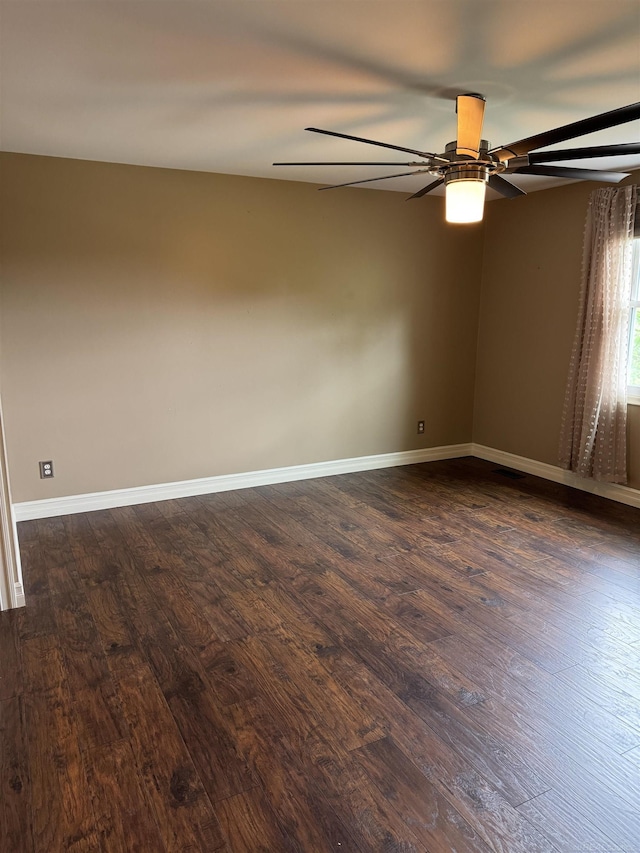 4283 Snoal Ln, Shelby Twp, MI 48316 - unfurnished room featuring dark wood-type flooring, a ceiling fan, and baseboards