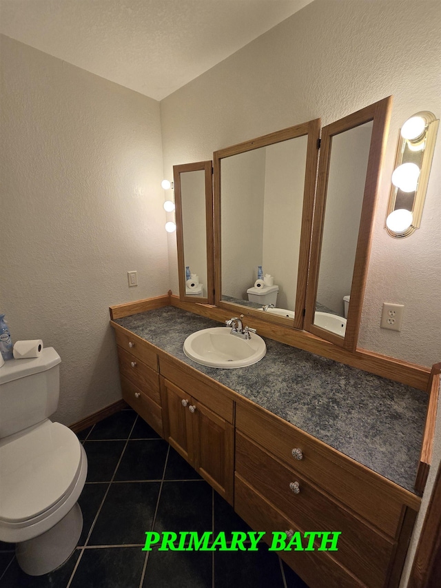 41 W River Dr, Gladwin, MI 48624 - half bath featuring toilet, vanity, tile patterned floors, a textured wall, and baseboards
