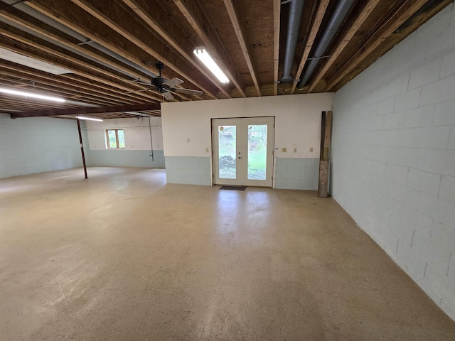41 W River Dr, Gladwin, MI 48624 - basement with french doors and concrete block wall