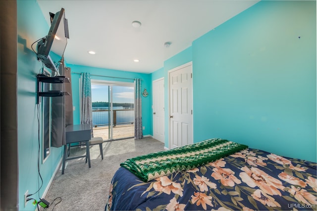 106 Green Rd, Michigamme, MI 49861 - bedroom featuring carpet, access to outside, baseboards, and recessed lighting