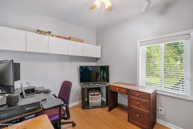 1131 Boyd St, Troy, MI 48083 - home office with light wood-style flooring, ceiling fan, and baseboards