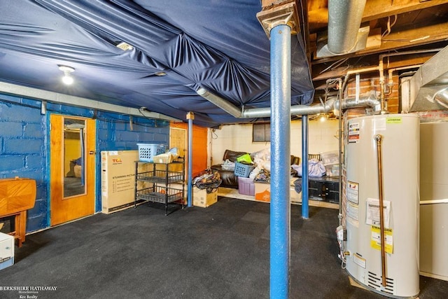 1131 Boyd St, Troy, MI 48083 - unfinished basement with gas water heater and concrete block wall