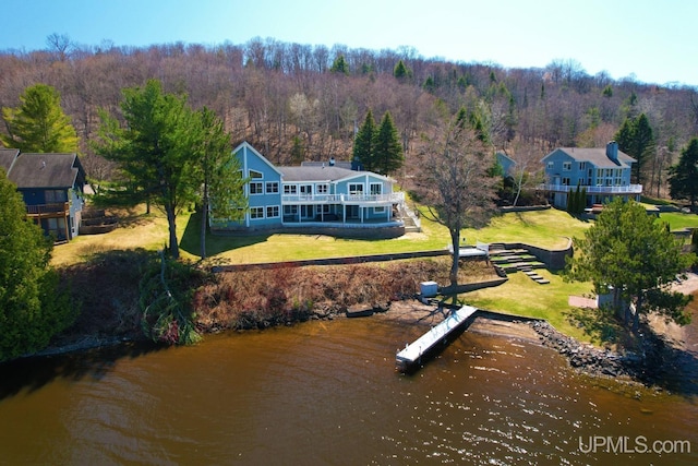 18918 Canal Rd, Houghton, MI 49931 - view from above of property with a large body of water and a heavily wooded area