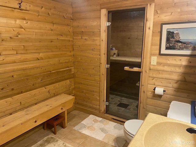 18918 Canal Rd, Houghton, MI 49931 - sauna / steam room featuring wooden walls and tile patterned floors