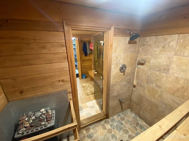 18918 Canal Rd, Houghton, MI 49931 - full bath featuring a stall shower and wooden walls