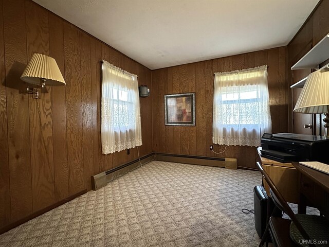 9014 Stagecoach Q.5 Ave, Gladstone, MI 49837 - office area featuring carpet flooring and wooden walls