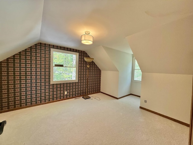 555 W Saxton Rd, Sanford, MI 48657 - bonus room featuring lofted ceiling, carpet floors, and baseboards