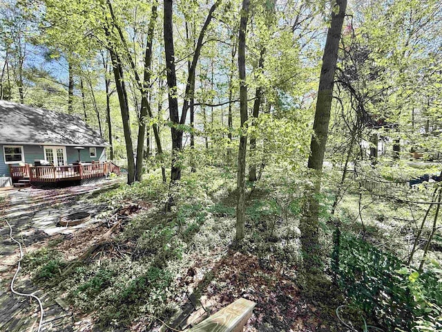 555 W Saxton Rd, Sanford, MI 48657 - view of yard with a deck and a forest view
