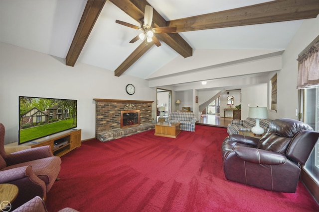 53638 Sherwood Ln, Shelby Twp, MI 48315 - living area featuring carpet flooring, ceiling fan, and a fireplace