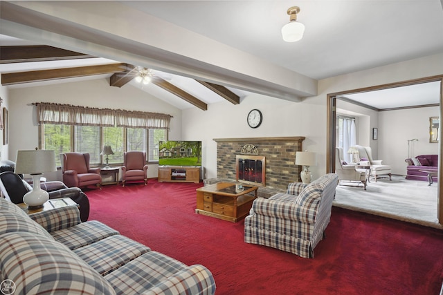 53638 Sherwood Ln, Shelby Twp, MI 48315 - carpeted living room with a fireplace and a ceiling fan