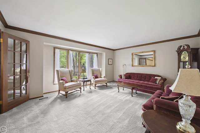 53638 Sherwood Ln, Shelby Twp, MI 48315 - carpeted living area featuring baseboards and crown molding