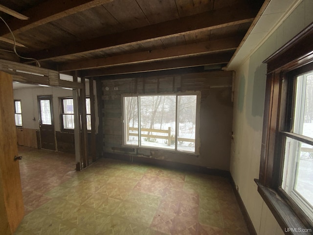485 County Road Paj Rd, Ishpeming, MI 49849 - unfurnished room featuring healthy amount of natural light, wood ceiling with exposed beams, and light floors