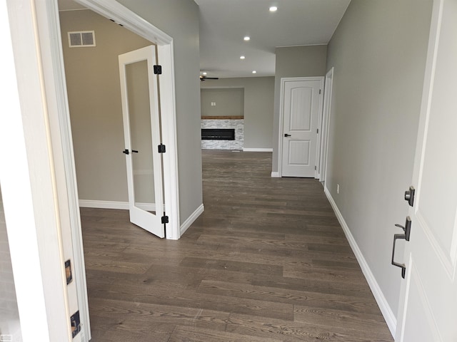 5573 Branch St, Sterling Heights, MI 48310 - corridor featuring recessed lighting, dark wood-type flooring, and baseboards