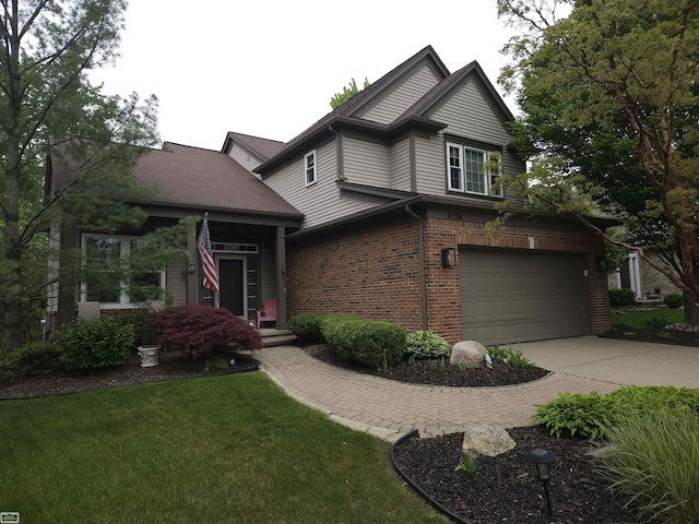 4324 Clear Creek Ct, Oakland Twp, MI 48306 - view of front of property with a garage, brick siding, concrete driveway, and a front yard