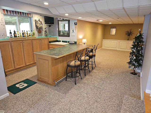4324 Clear Creek Ct, Oakland Twp, MI 48306 - bar area featuring light colored carpet, a paneled ceiling, and recessed lighting