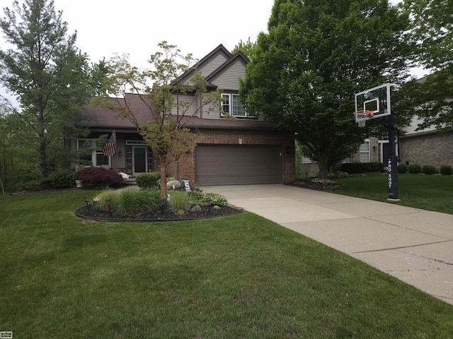 4324 Clear Creek Ct, Oakland Twp, MI 48306 - view of front of home with brick siding, an attached garage, concrete driveway, and a front lawn
