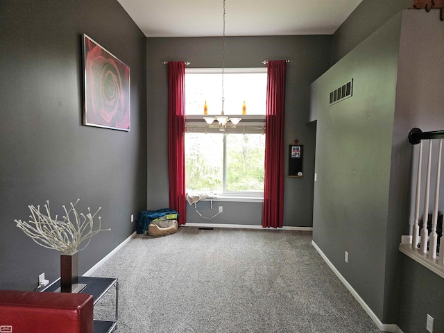 4324 Clear Creek Ct, Oakland Twp, MI 48306 - unfurnished dining area featuring carpet floors, a chandelier, and baseboards