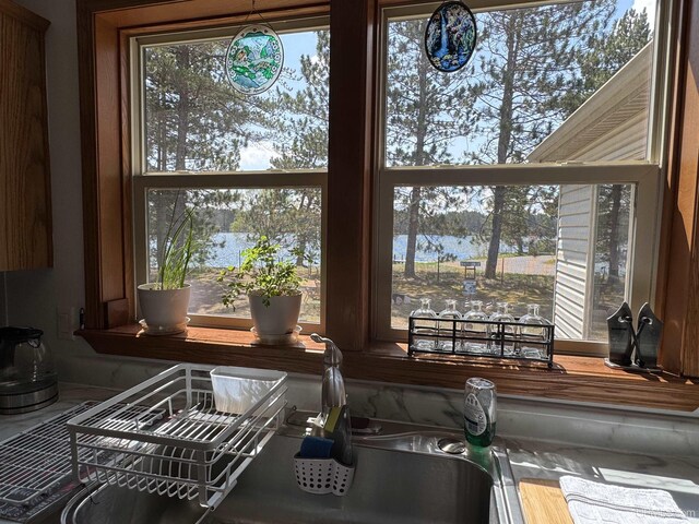 93 E Johnson Lake Rd, Gwinn, MI 49841 - kitchen view of a large body of water