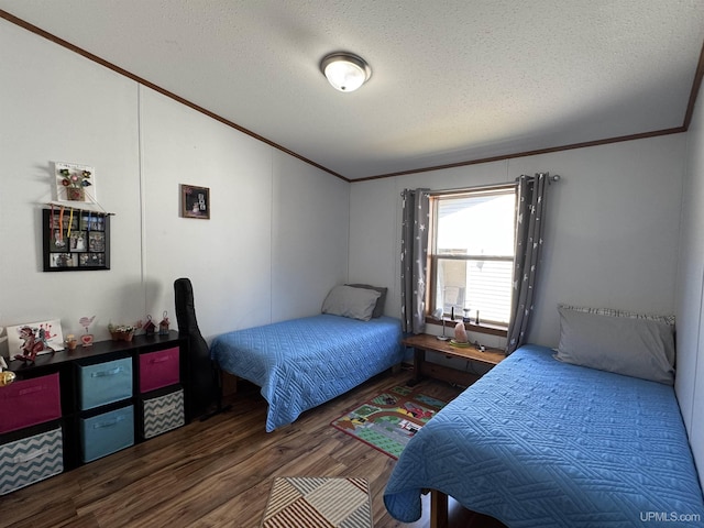 93 E Johnson Lake Rd, Gwinn, MI 49841 - bedroom featuring crown molding, wood finished floors, and a textured ceiling
