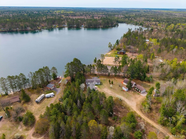 93 E Johnson Lake Rd, Gwinn, MI 49841 - aerial view of property and surrounding area featuring a forest and a large body of water
