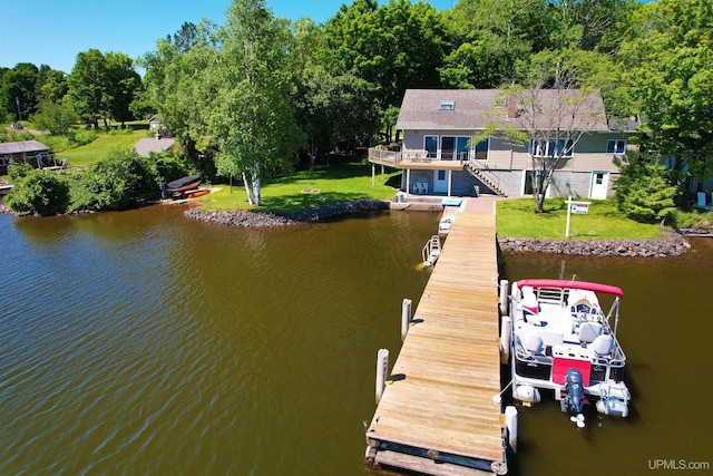 52170 Canal Rd, Houghton, MI 49931 - dock with a yard, stairs, and a deck with water view