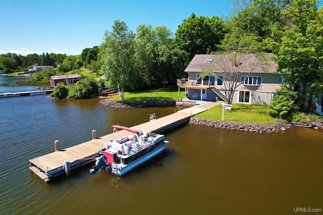 52170 Canal Rd, Houghton, MI 49931 - dock area with a water view, a lawn, and stairway
