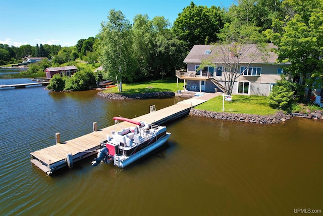 52170 Canal Rd, Houghton, MI 49931 - dock featuring a water view, a lawn, and stairs