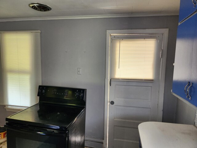 4680 E Kent Rd, Freeland, MI 48623 - kitchen featuring electric range and ornamental molding