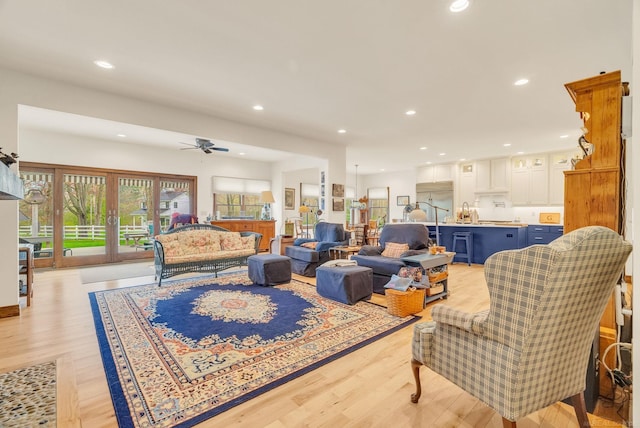 3905 Lakeshore Rd, Lexington, MI 48450 - living area with recessed lighting, light wood finished floors, and a ceiling fan