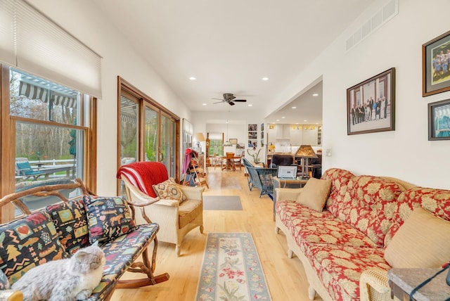 3905 Lakeshore Rd, Lexington, MI 48450 - living area with light wood-type flooring, a ceiling fan, and recessed lighting