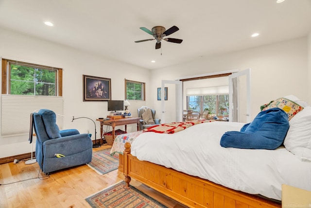 3905 Lakeshore Rd, Lexington, MI 48450 - bedroom featuring multiple windows, light wood-type flooring, recessed lighting, baseboards, and ceiling fan