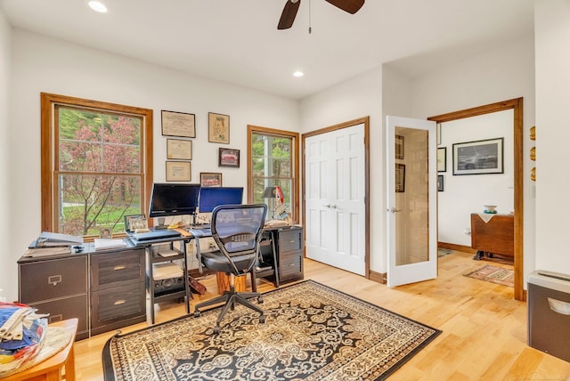3905 Lakeshore Rd, Lexington, MI 48450 - home office featuring light wood finished floors, ceiling fan, recessed lighting, and baseboards