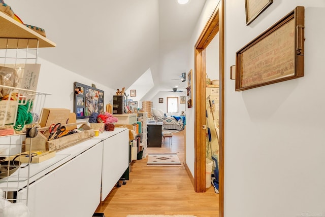 3905 Lakeshore Rd, Lexington, MI 48450 - hallway with light wood-style floors, vaulted ceiling, and recessed lighting