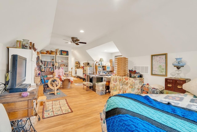 3905 Lakeshore Rd, Lexington, MI 48450 - bedroom with wood finished floors, vaulted ceiling, and ceiling fan